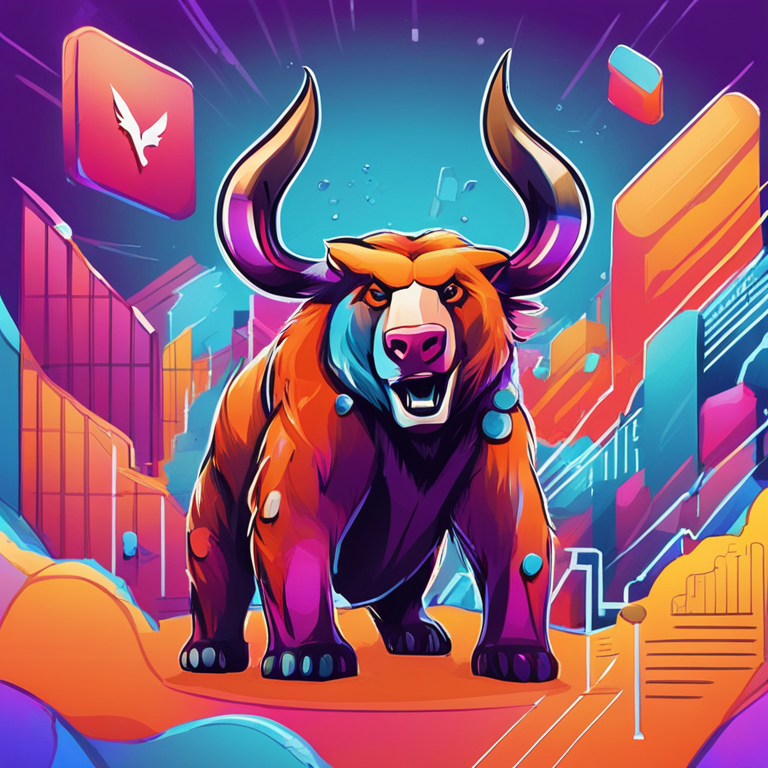 hand-drawn digital illustration, Artstation HQ, digital art of technical analysis chart showing ICP token's price trend, bears and bulls metaphor, vibrant colors, modern digital design, financial market, trending on Artstation