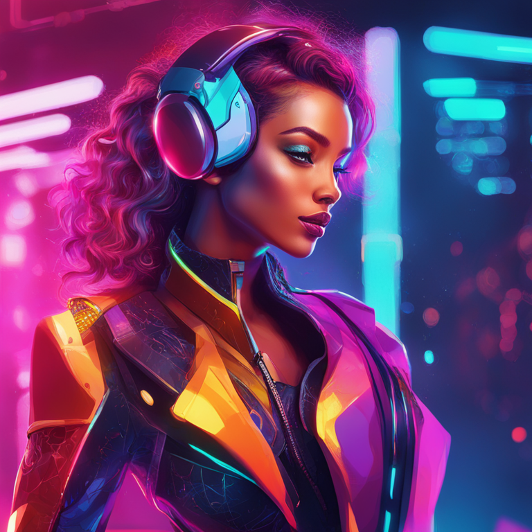 stunning digital illustration of an AI-generated influencer with vibrant colors, Artstation HQ, futuristic style, hand-drawn digital art