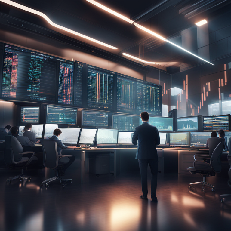 Conceptual digital art of financial market trading, featuring modern technology interface and dynamic movement, Artstation HQ, high-resolution, detailed digital illustration