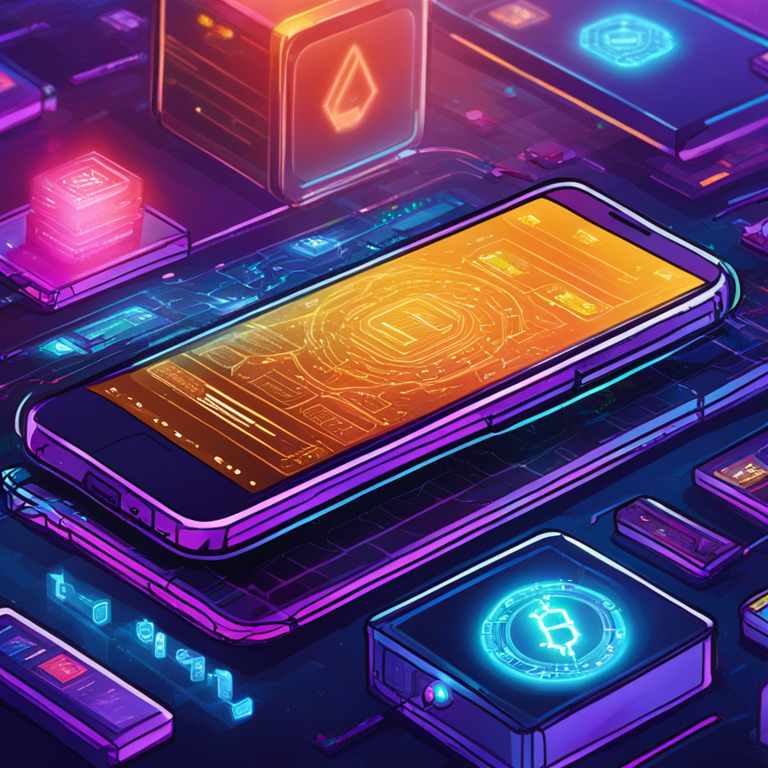 A hand-drawn digital illustration of a blockchain trading interface on a futuristic device, vibrant colors, high detail, art by famous illustrators trending on Artstation