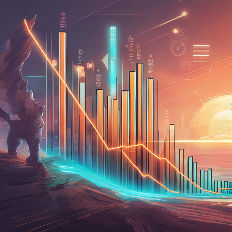 hand-drawn digital illustration, Artstation HQ, digital art, futuristic cryptocurrency growth chart with digital coins, vibrant colors, financial graphs, sleek, modern design, by Peter Mohrbacher, high-tech vibe, bright rising trend line