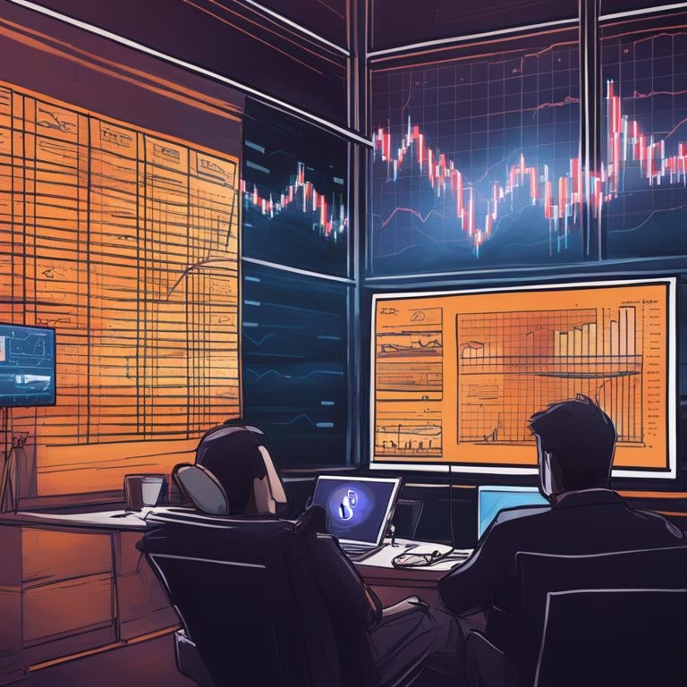 A hand-drawn digital illustration of Bitcoin with dramatic market graphs in the background, Artstation HQ, digital art