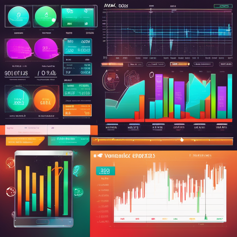 detailed and modern digital art depicting financial charts and indicators for AVAX token, hand-drawn, HQ, Artstation-style, illustrating support and resistance levels with vibrant color and detailed emphasis on trends