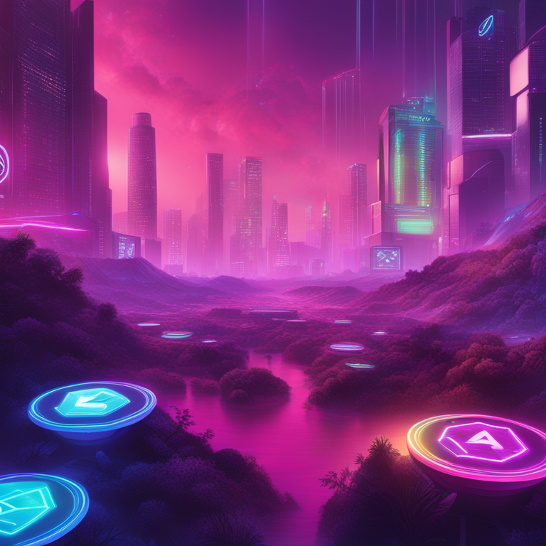 Hand-drawn digital illustration, AI-driven cryptocurrency trends, Nvidia and AI coins integration theme, bright and engaging colors, futuristic financial market, designed by Beeple and David Revoy, digital art