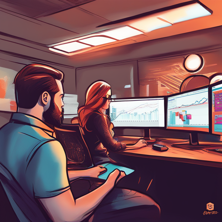 Hand-drawn digital illustration, Artstation HQ, digital art: Breez CEO strategizing future business-to-business marketing campaigns for the Breez SDK, vibrant, modern, dynamic and involving digital marketing elements.