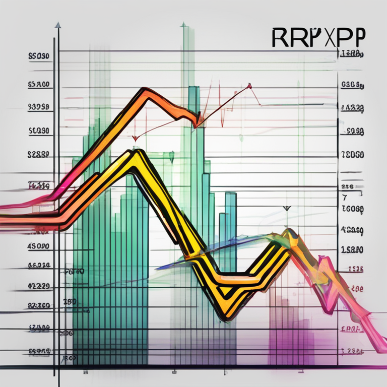 Hand-drawn digital illustration of XRP price chart with bullish upward trend lines, featuring detailed Fibonacci retracement levels, vibrant and dynamic, Artstation HQ, digital art