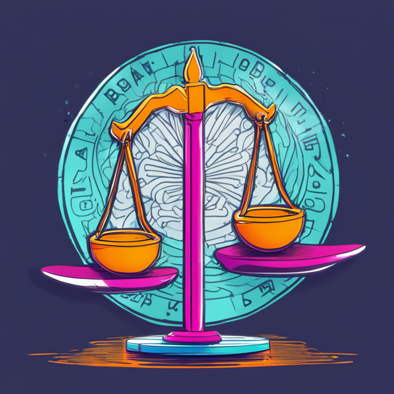 hand-drawn digital illustration, Artstation HQ, of Bitcoin symbol being balanced on a scale with Ripple's logo, vibrant colors, high-resolution, digital art