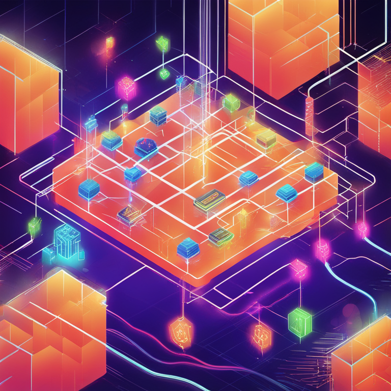 hand-drawn digital illustration of decentralized finance ecosystem, Artstation HQ, digital art, depicting interconnected nodes, vibrant and futuristic, abstract representation, trending on Artstation