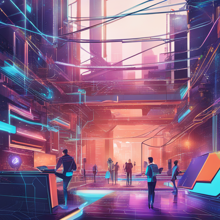 hand-drawn digital illustration of advanced web technologies connecting through blockchains, Artstation HQ, digital art, vibrant and colorful connections, futuristic browser interface, high-tech design, trending on Artstation