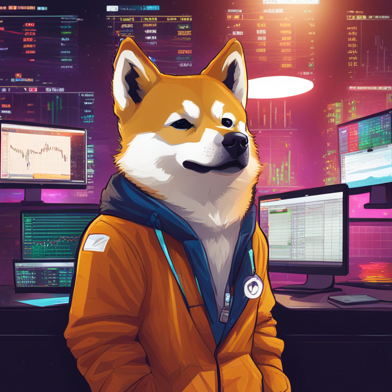 trendy digital illustration highlighting current DOGE trading status with support and resistance levels, Artstation HQ, digital art