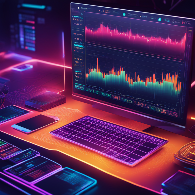 detailed digital illustration of a cryptocurrency trading chart on a futuristic screen, Artstation HQ, modern design, trending on Artstation, vibrant colors, high-tech feel, hand-drawn digital art