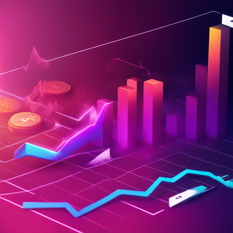 Abstract digital illustration of market trends and insights with altcoins in fluctuating graphs and charts, vibrant colors, in the style of a trendy magazine publication, Artstation HQ, digital art