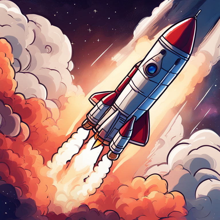 hand-drawn digital illustration of a rocket ship launching in outer space, Artstation HQ, digital art