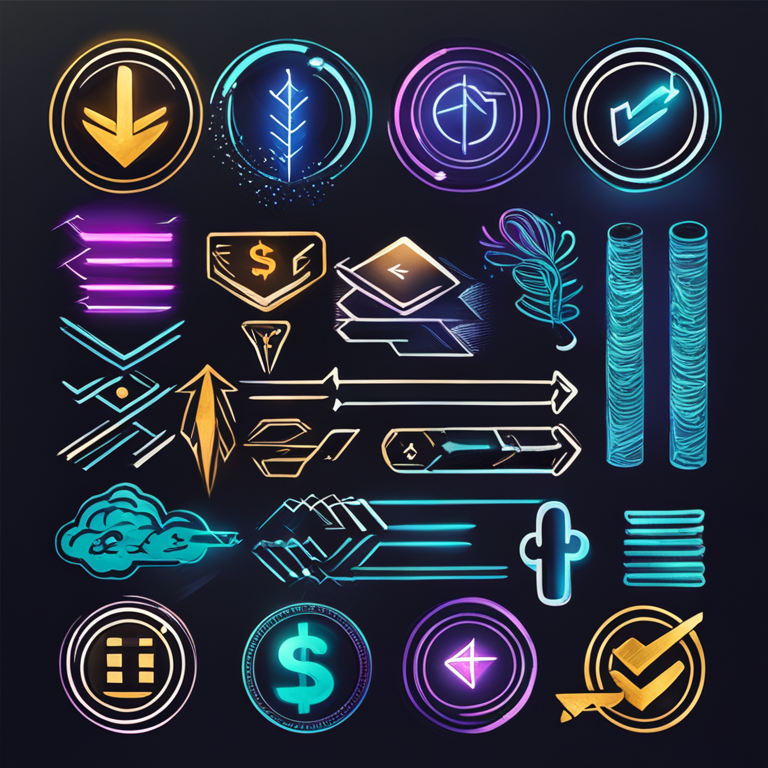 hand-drawn digital illustration of futuristic digital currency symbols with arrows indicating growth, Artstation HQ, digital art