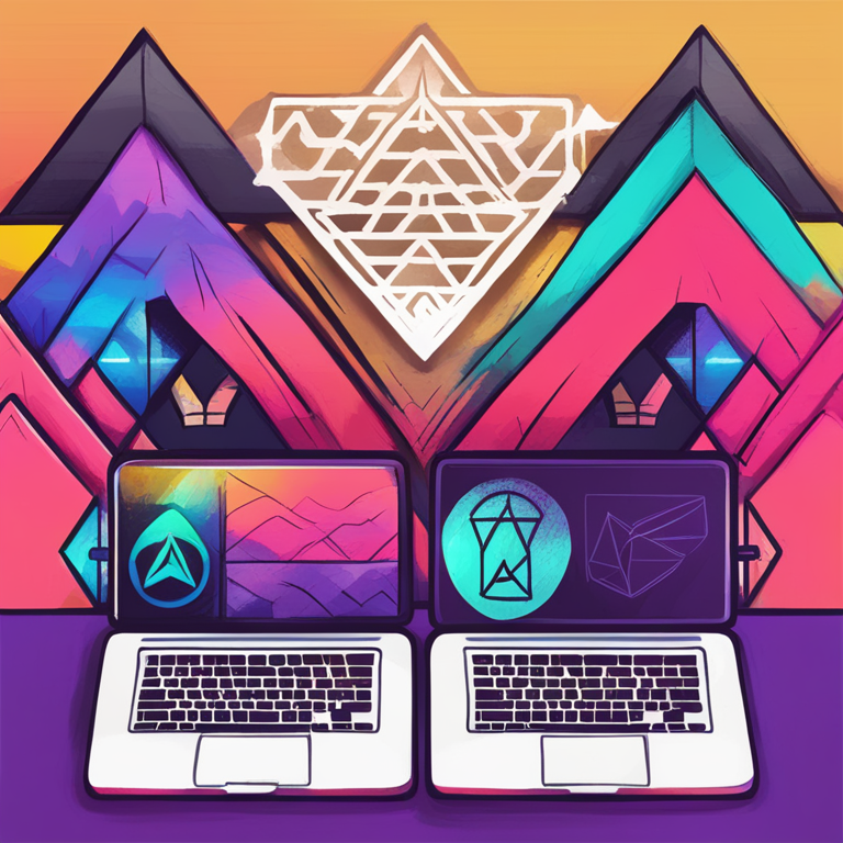 Hand-drawn digital illustration of VanEck and ARK logos with Ethereum ETF documents, modern digital art style with trendy vibrant colors, Artstation HQ