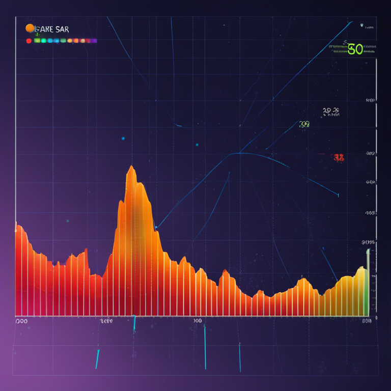 chart displaying the Parabolic SAR indicator with dots positioned under an upward trending line, digital illustration, Artstation HQ, vibrant colors, detailed and clear, hand-drawn style, stable diffusion xl