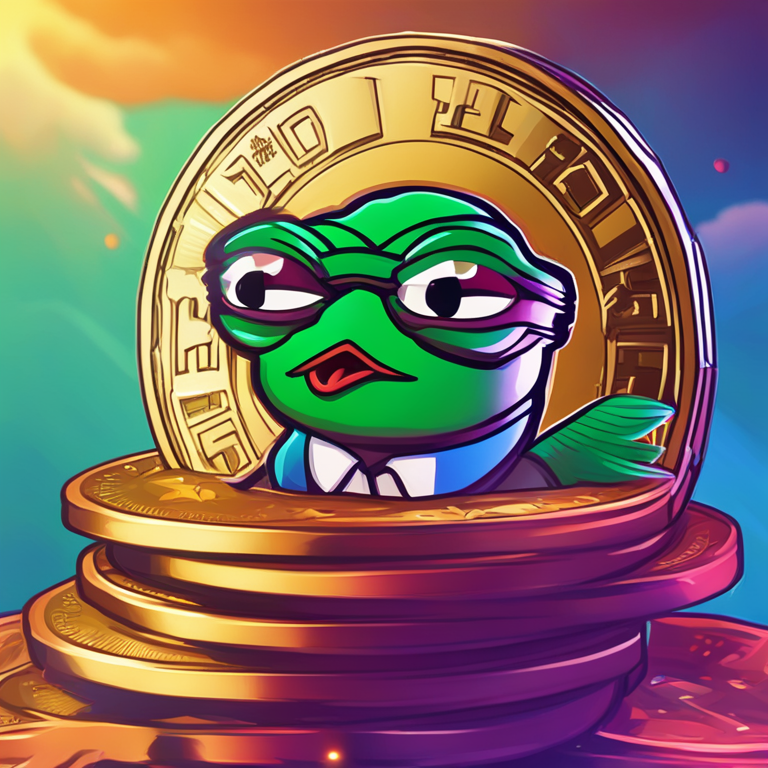 Digital illustration of PEPE meme coin reaching new heights, vibrant colors, Artstation HQ, digital art