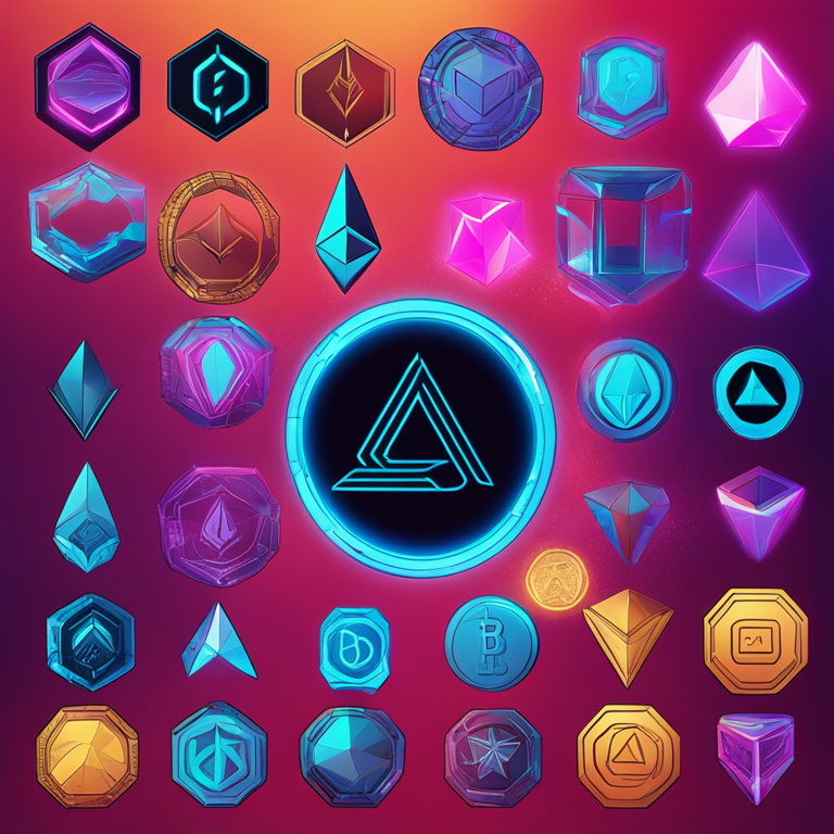 digital illustration of various altcoins like Tron, Polygon, and BSC with vibrant backgrounds, digital art, trending on Artstation