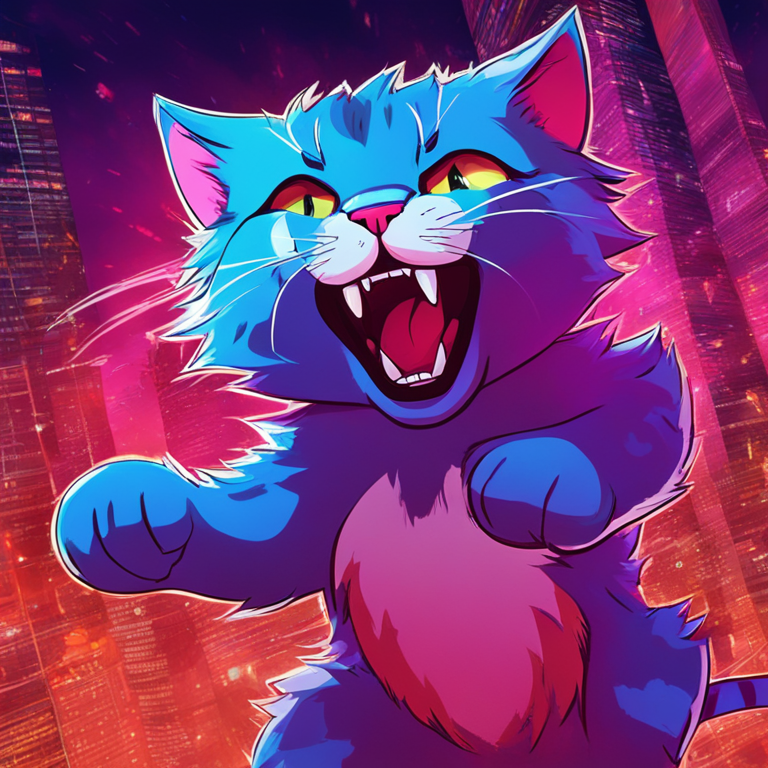 hand-drawn digital illustration of roaring kitty in action with a background of digital financial charts, Artstation HQ, digital art, vibrant colors, high detail, trending imagery