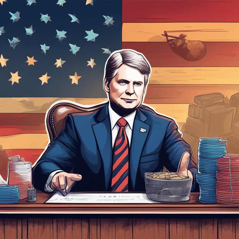 Bitcoin and US politics illustration, hand-drawn digital illustration, Artstation HQ, digital art, in the context of the upcoming US election and cryptocurrency