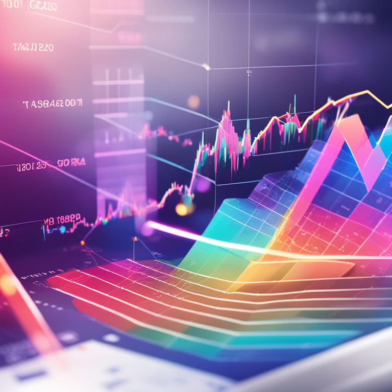 Artistic representation of Cardano's (ADA) market performance chart, digital illustration, Artstation HQ, financial graphs in the background, modern, detailed, vibrant colors, showing both uptrends and downtrends