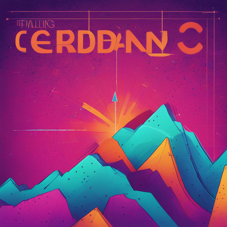 hand-drawn digital illustration, Artstation HQ, digital art, visual representation of Cardano's falling price trend with a descending triangle chart pattern, vibrant colors, detailed, magazine publication style