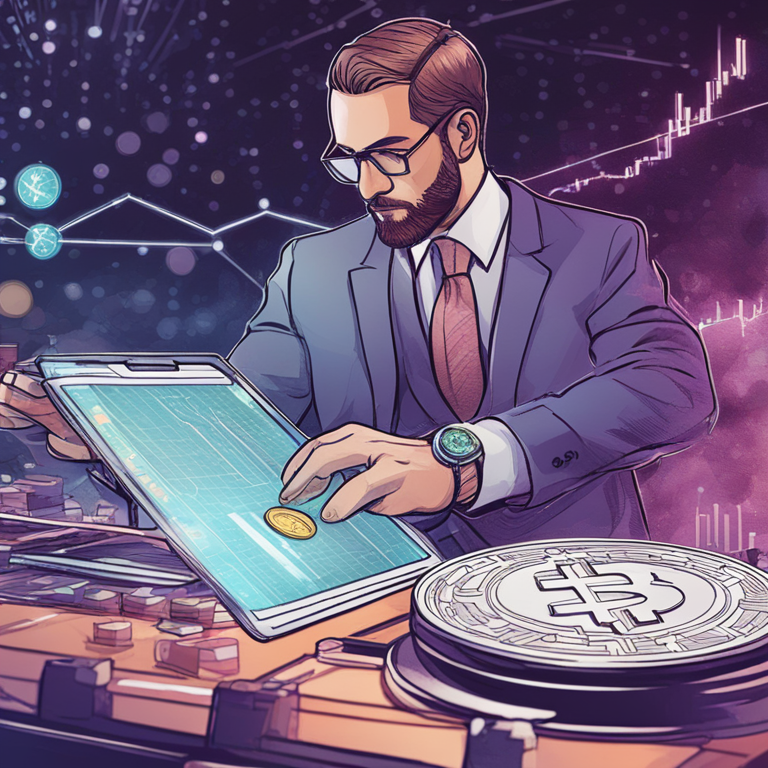 Illustration of Cardano cryptocurrency analyzing the trends with market indicators and charts in a digital magazine style, hand-drawn digital illustration, Artstation HQ, digital art