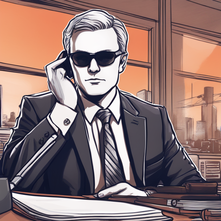 Ethereum ETF rejection discussion, hand-drawn digital illustration of a financial lawyer pondering, Artstation HQ, digital art