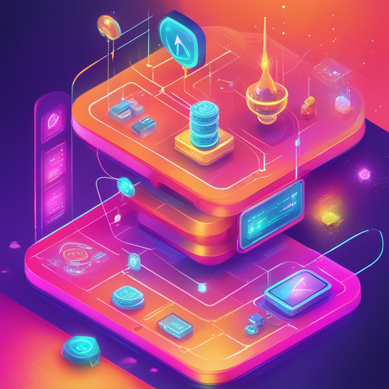 concept art of Alchemy Pay and Lido integration, digital illustration, Artstation HQ, showing smooth transaction processes, connected blockchain nodes, detailed, bright colors, engaging user interface, trending on Artstation, vibrant and futuristic