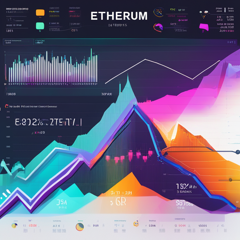 Graph showing Ethereum's price movements and technical indicators, sleek infographic style, vibrant colors, Artstation HQ, digital art, financial illustration