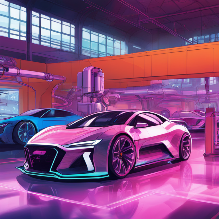 hand-drawn digital illustration of AI integration in vehicle industry, Artstation HQ, digital art, futuristic design, vivid colors