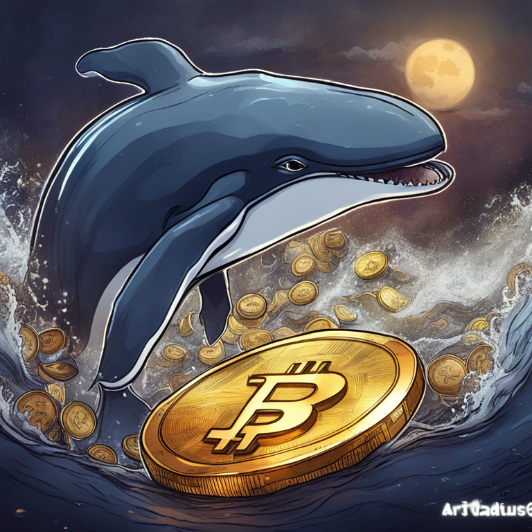 Whale transferring cryptocurrencies on digital exchange, hand-drawn digital illustration, Artstation HQ, digital art