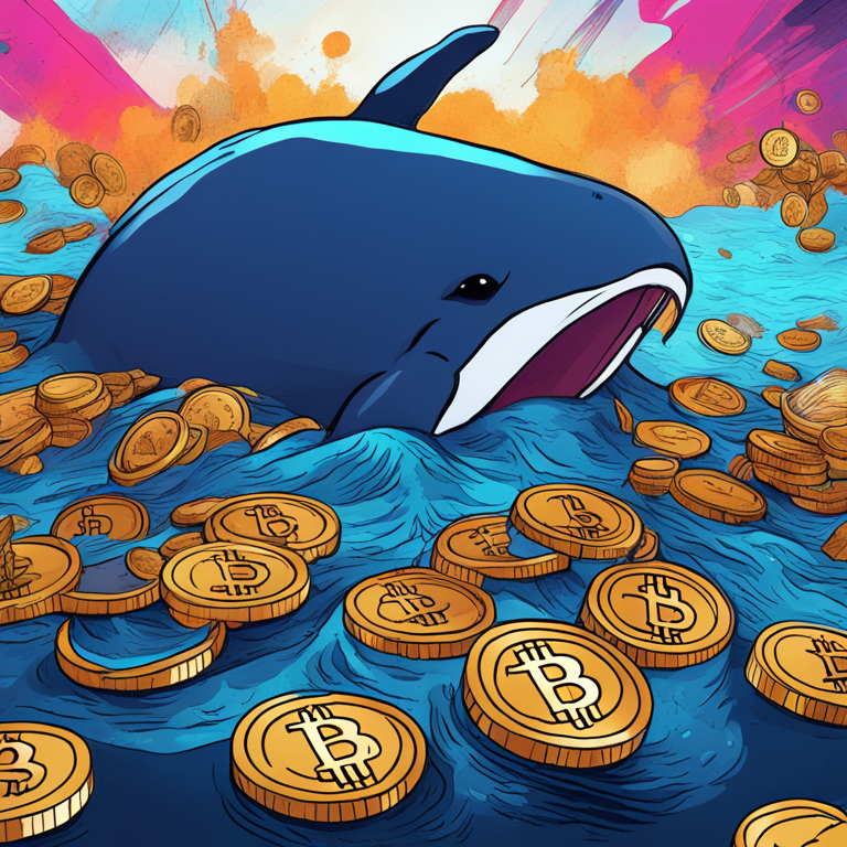 Digital hand-drawn illustration of a dramatic crash in cryptocurrency value, featuring a whale symbolizing large-scale investor amidst tumbling coin visuals, bright colors, Artstation HQ, digital art, trending in financial magazines.