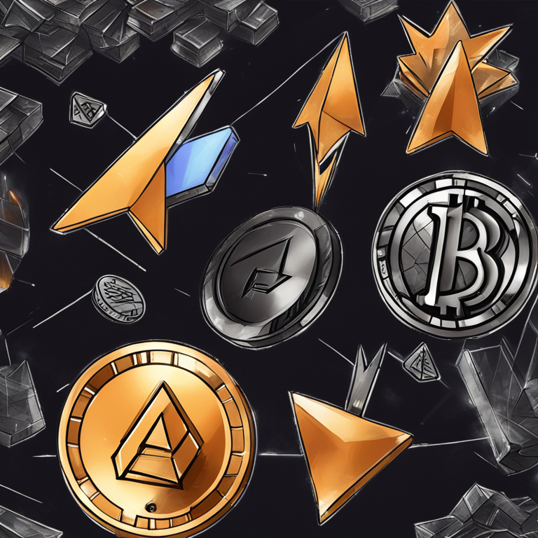 Hand-drawn digital illustration of cryptocurrency symbols and arrow indicators, Artstation HQ, digital art, dynamic, detailed, capturing the anticipated breakout moment in Solana's price