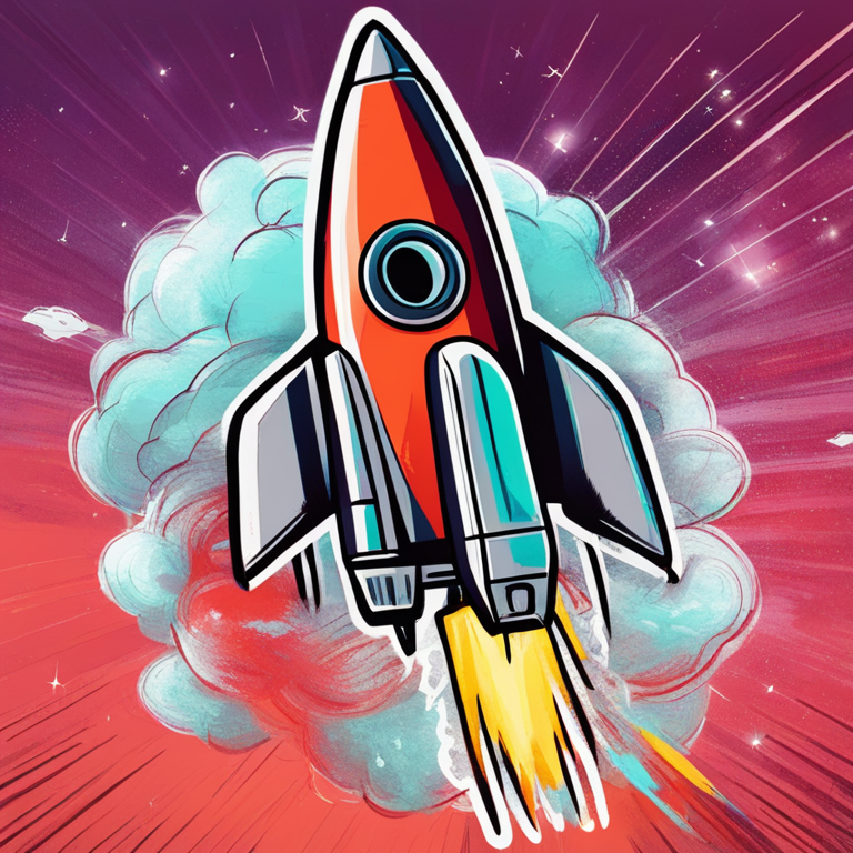 Hand-drawn digital illustration showing a rocket with PEPE logo soaring high with GameStop stock chart in the background, Artstation HQ, digital art, vibrant colors, trending on Artstation