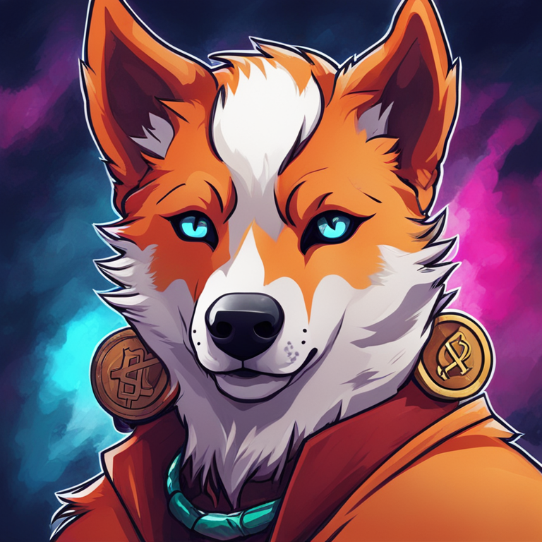 Hand-drawn digital illustration of Floki Inu dog, Artstation HQ, digital art, trendy and vibrant colors, representing the cryptocurrency memecoin boom