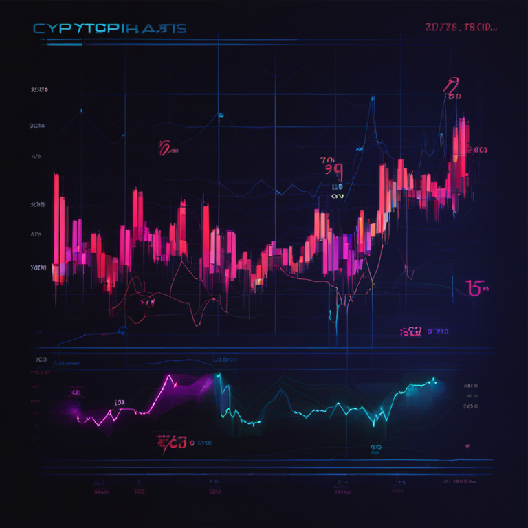 hand-drawn digital illustration of a cryptographic chart, Artstation HQ, digital art, prices dropping, multiple lines crossing, dark background, vibrant colors highlighting key data points