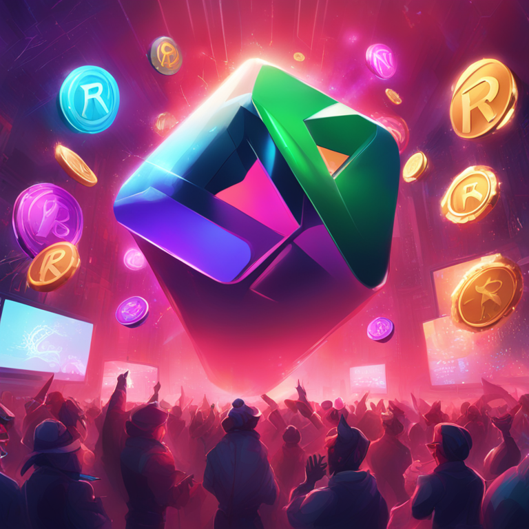 Artistic representation of RNDR tokens and market trends, high-resolution, Artstation HQ, digital illustration, trending on Artstation, modern and vibrant, showcasing bullish and bearish trends