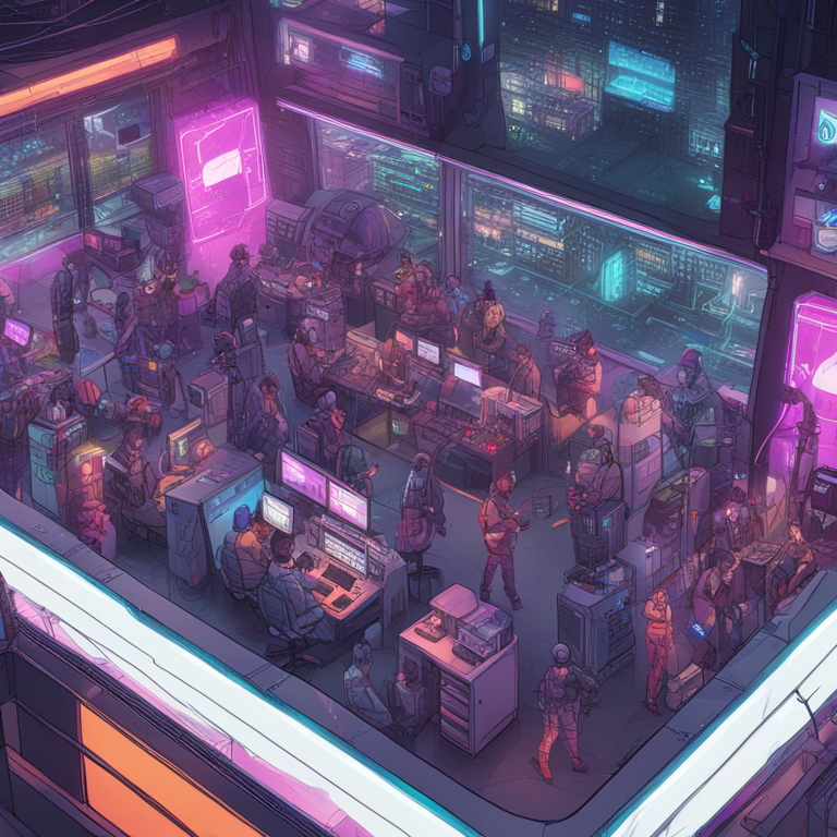 hand-drawn digital illustration, Artstation HQ, digital art of a bustling digital network connecting social interactions, futuristic, vibrant, detailed, cyberpunk aesthetic