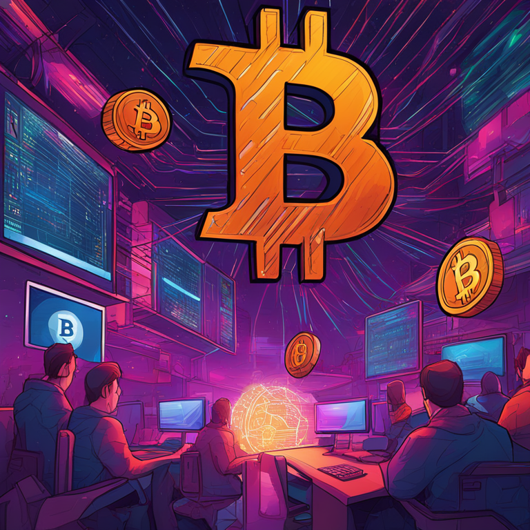 Hand-drawn digital illustration showcasing Bitcoin scaling technology challenges, futuristic tech vibes, Artstation HQ, digital art, high detail, vibrant colors, abstract network, trending on Artstation