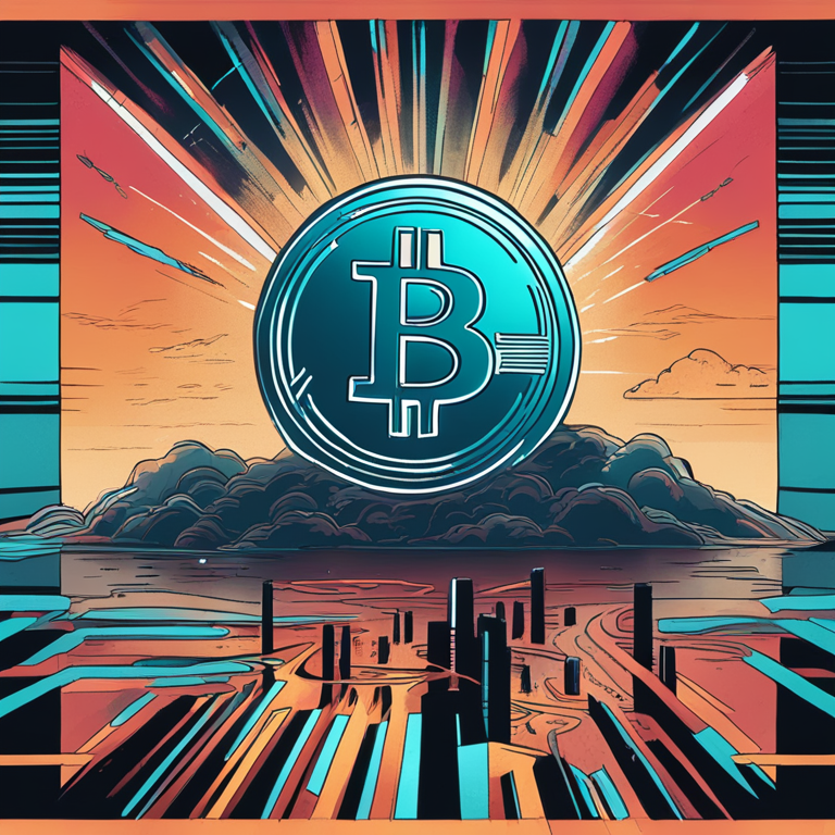 Hand-drawn digital illustration of a symbolic Bitcoin facing regulatory storm, Artstation HQ, digital art, Matt Corallo in the background, abstract colors, trending on Artstation