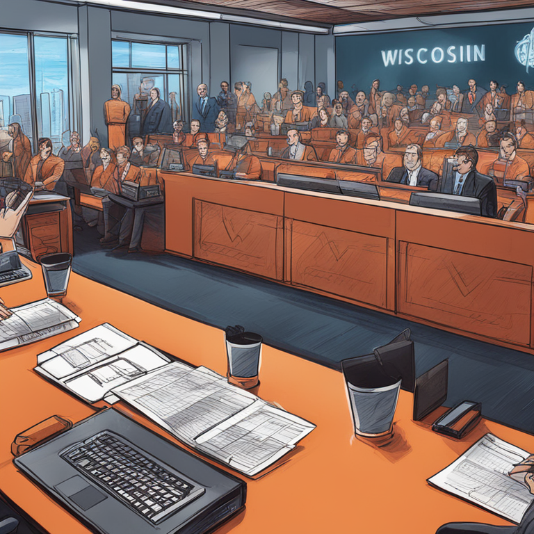 hand-drawn digital illustration of the State of Wisconsin Investment Board making headlines with Bitcoin investment, Artstation HQ, high-detail, modern digital imagery, financial theme, professional aesthetics, vibrant colors