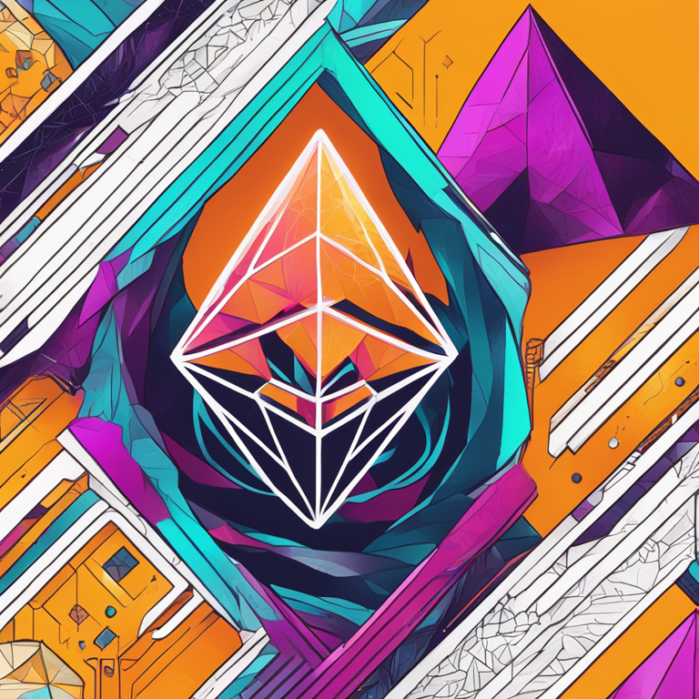 Abstract hand-drawn digital illustration depicting Ethereum's proposed EIP-7702, blockchain integration with smart contracts, vibrant color palette, detailed digital art, intricate design trending on Artstation.