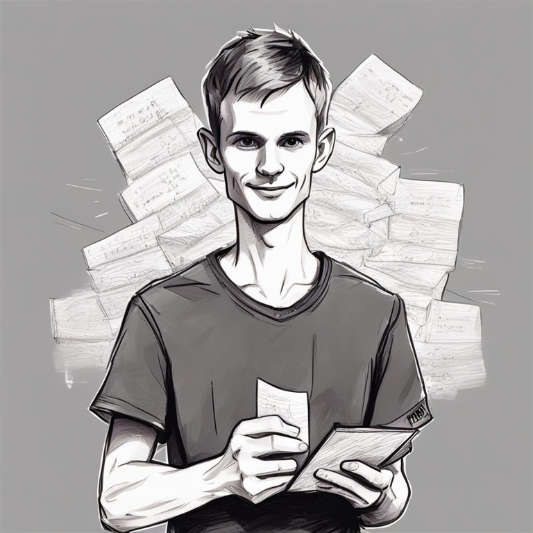 Vitalik Buterin holding a paper with scribbled notes, hand-drawn digital illustration, Artstation HQ, digital art, sketchy style