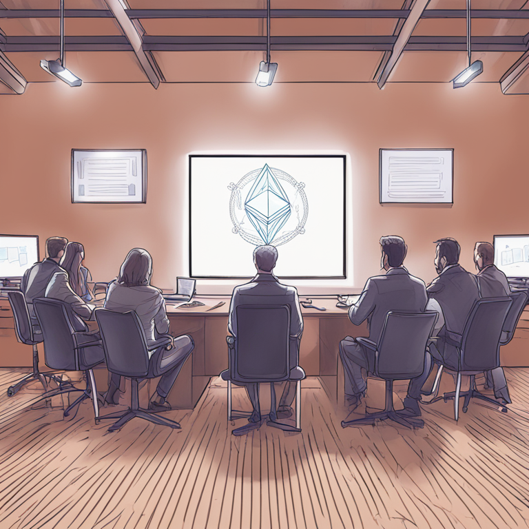 Ethereum blockchain governance discussion, hand-drawn digital illustration, Artstation HQ, digital art