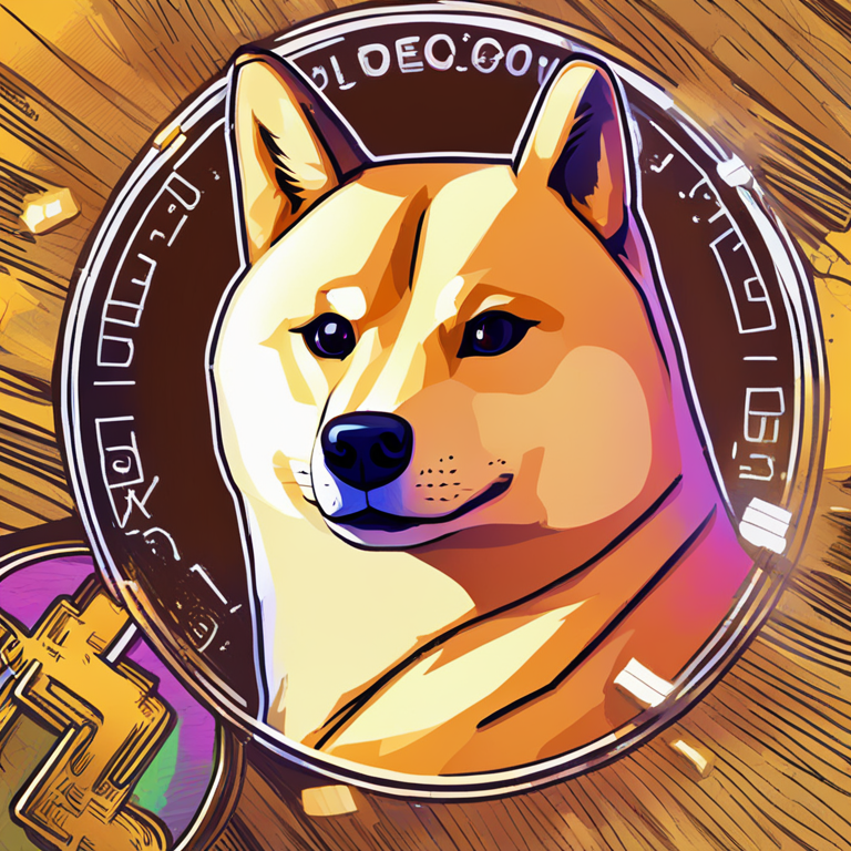 hand-drawn digital illustration of Dogecoin with bullish metrics, Artstation HQ, digital art, vibrant colors, modern design, trending on financial news websites