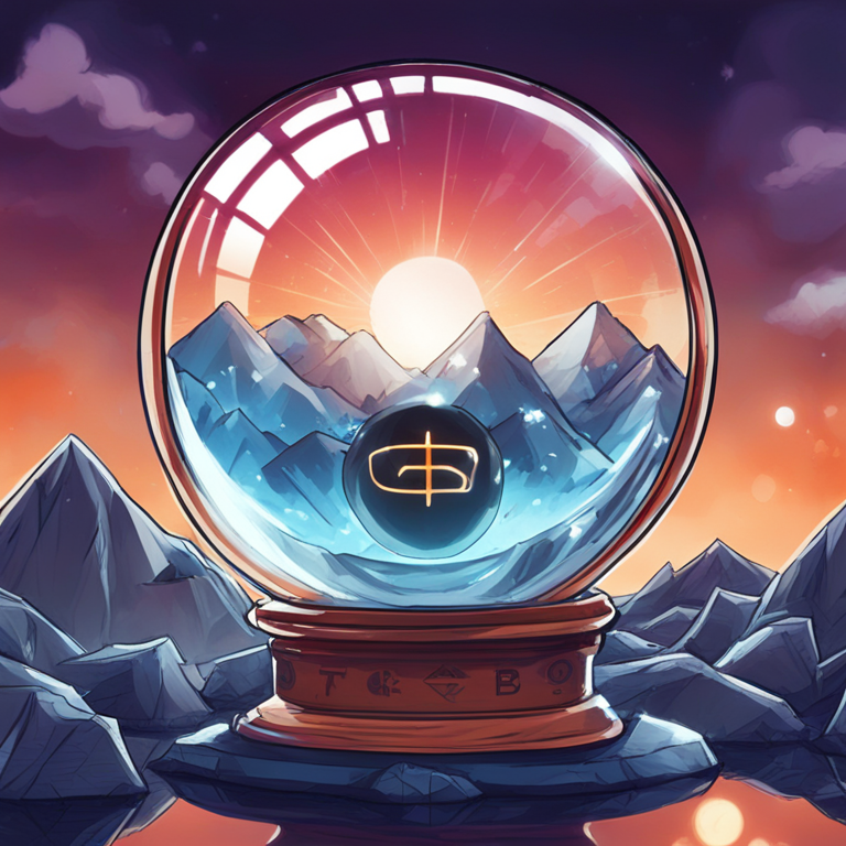 hand-drawn digital illustration, Artstation HQ, digital art, a crystal ball reflecting Bitcoin, Ethereum, and Solana symbols with Mike Novogratz in the background, predicting market movements