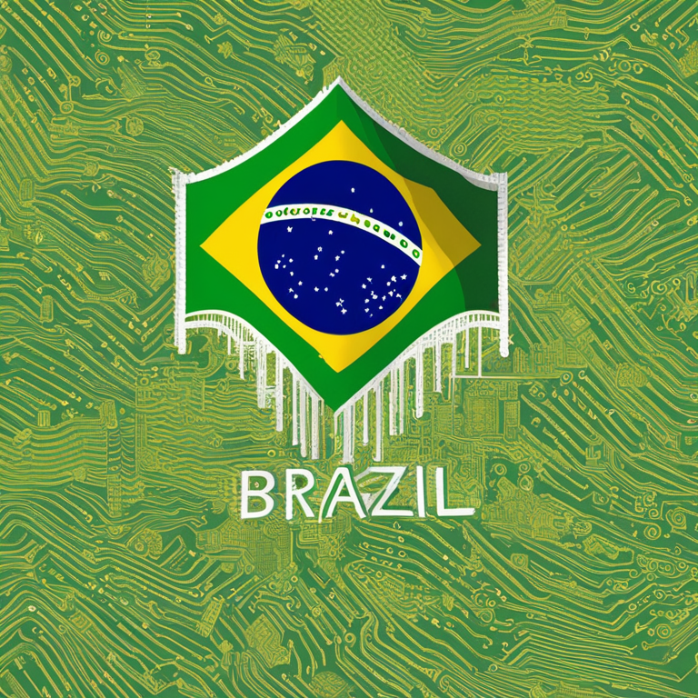 A digital illustration of Brazil's flag with cryptocurrency symbols, hand-drawn digital illustration, Artstation HQ, digital art