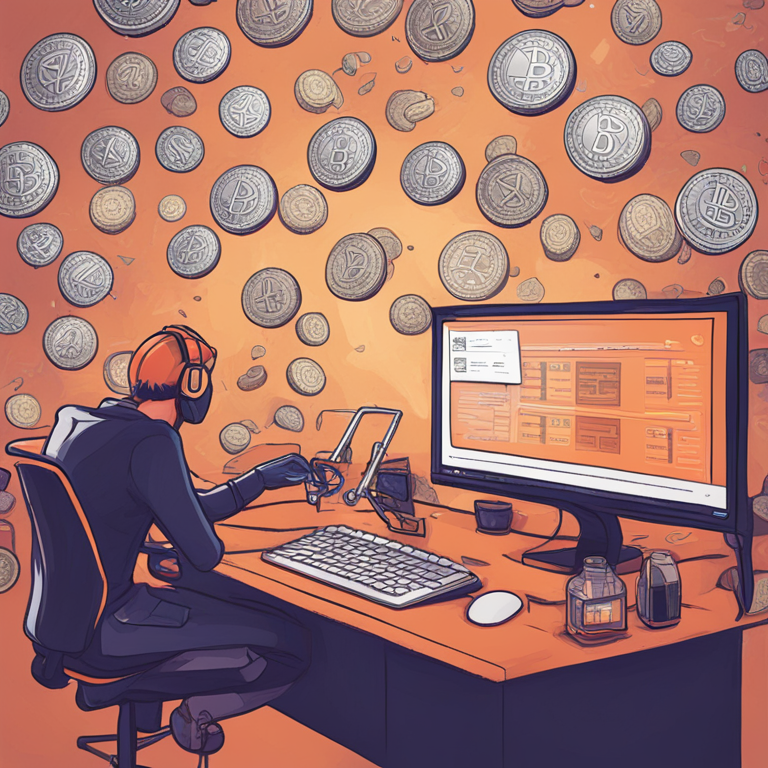 Hand-drawn digital illustration of a person making multiple cryptocurrency transactions over time, strategy depiction, Artstation HQ, digital art