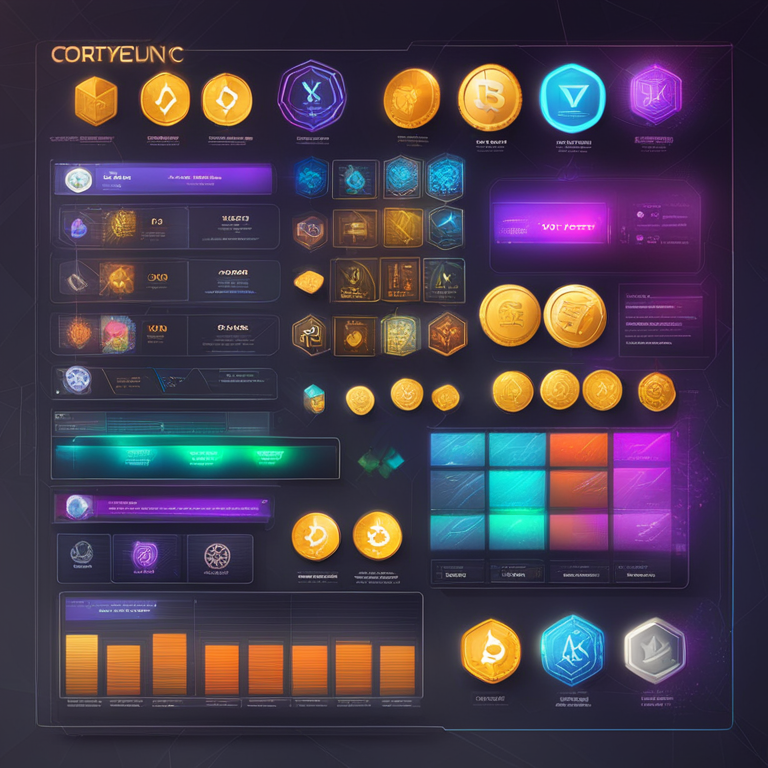 digital illustration of cryptocurrency token overview, showcasing tokens and exchanges, Artstation HQ, digital art, modern and vibrant, detailed blockchain concepts